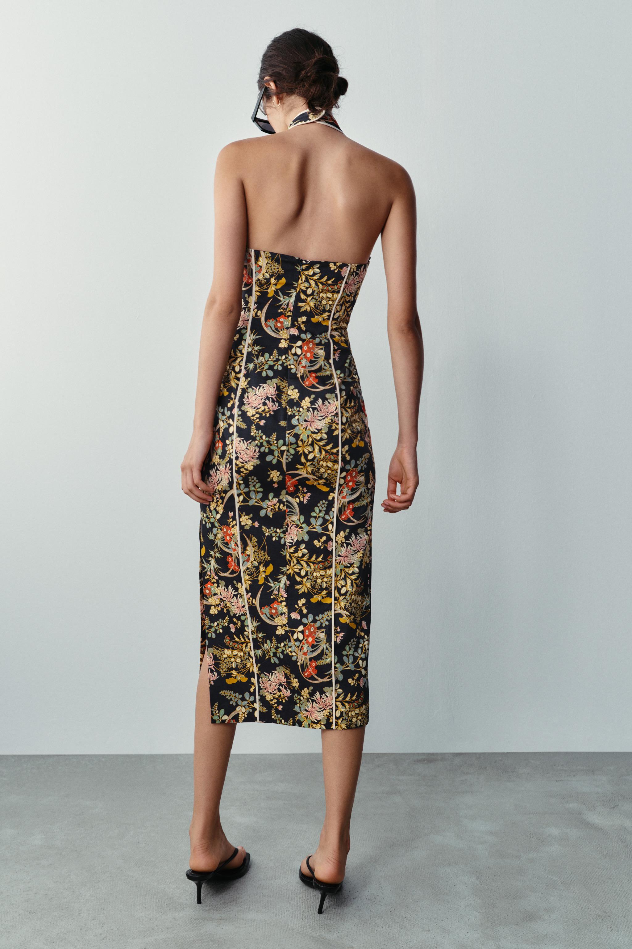 PRINTED HALTER DRESS